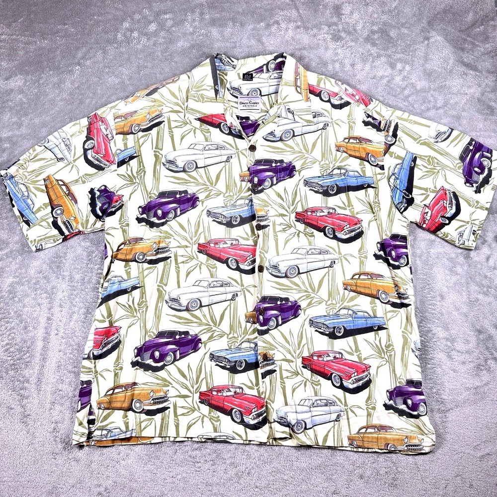 David Carey Originals Hawaiian Shirt Men's XL Classic Car Print Button Up